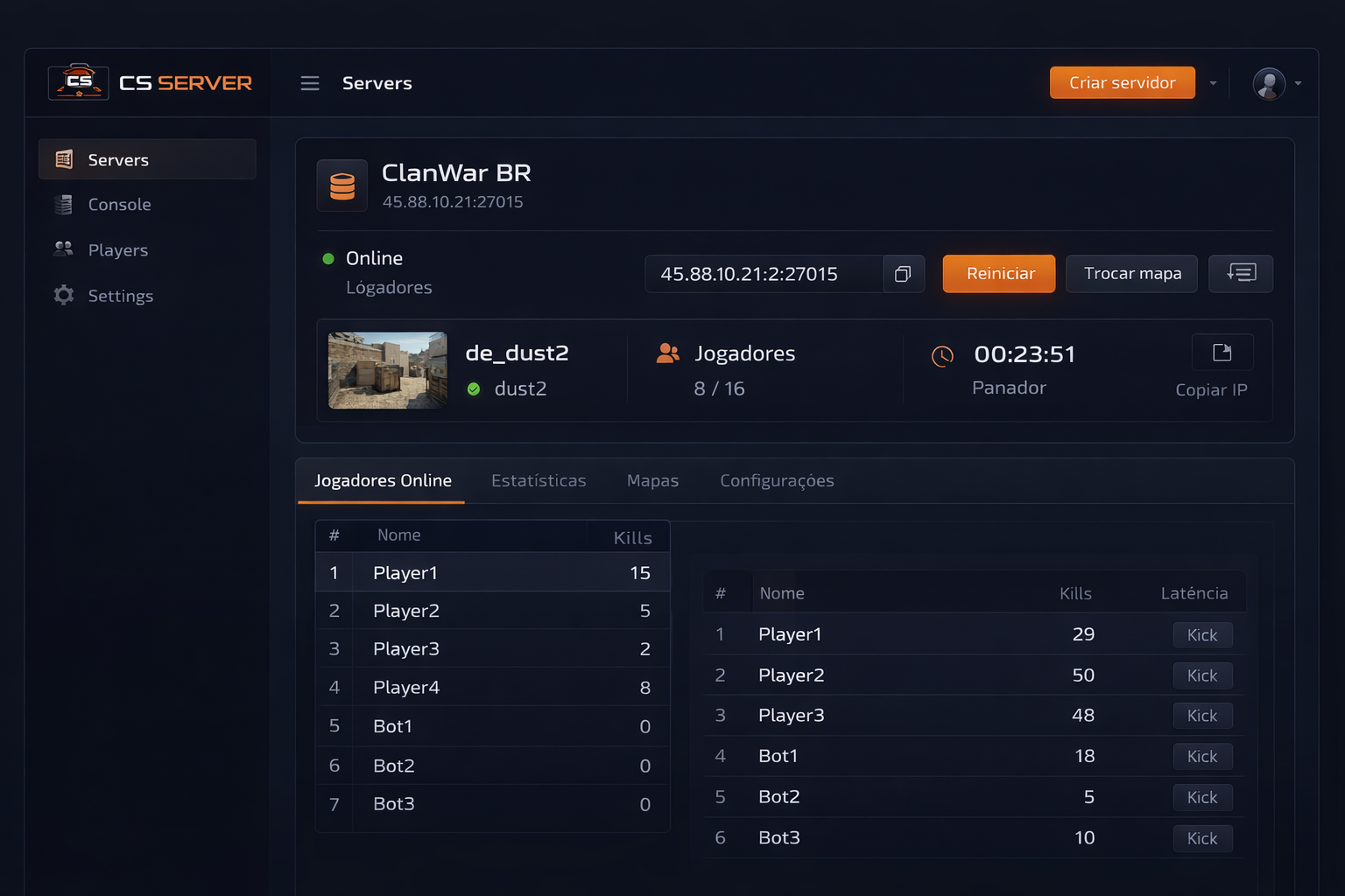 CS 1.6 server control panel preview